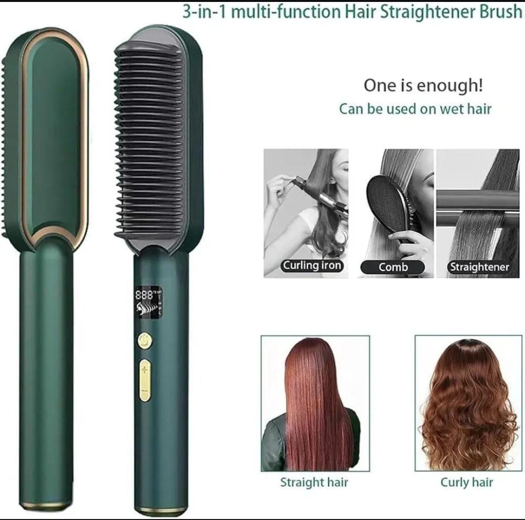 3-in-1 Electric Hair Straightener Comb – Fast Heating, Adjustable Temperature & Anti-Scald Design