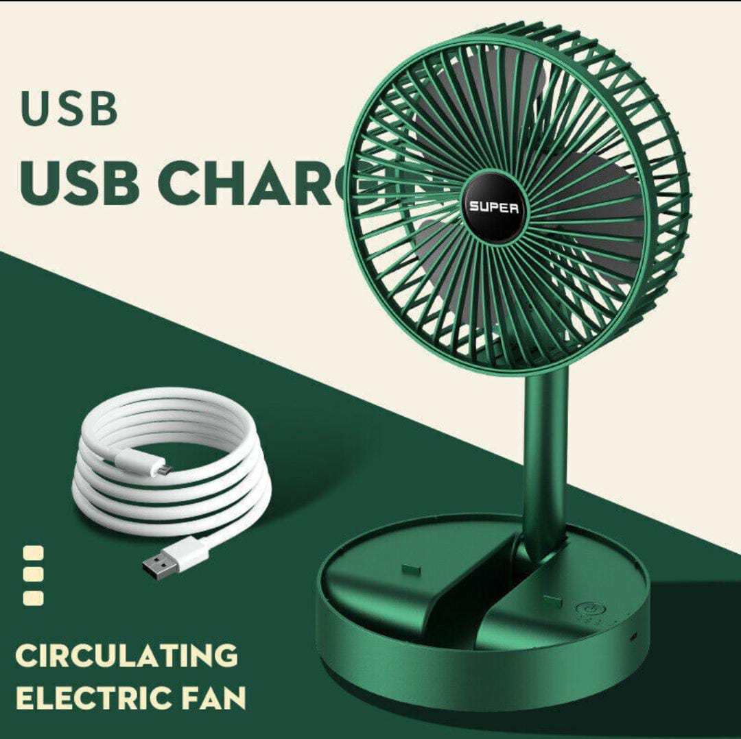 Rechargeable - Portable Telescopic Folding Fan | USB Foldable | Table Desk Fan | Telescopic Design Floor | 3 Speeds Adjustable height Fan (Random color)