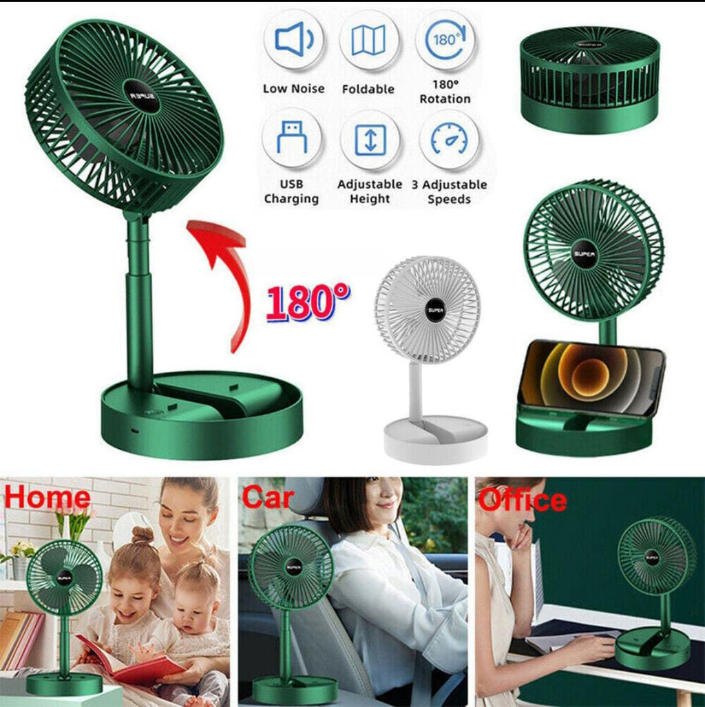Rechargeable - Portable Telescopic Folding Fan | USB Foldable | Table Desk Fan | Telescopic Design Floor | 3 Speeds Adjustable height Fan (Random color)