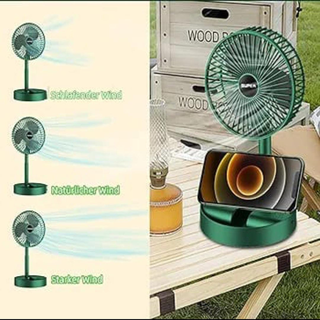 Rechargeable - Portable Telescopic Folding Fan | USB Foldable | Table Desk Fan | Telescopic Design Floor | 3 Speeds Adjustable height Fan (Random color)