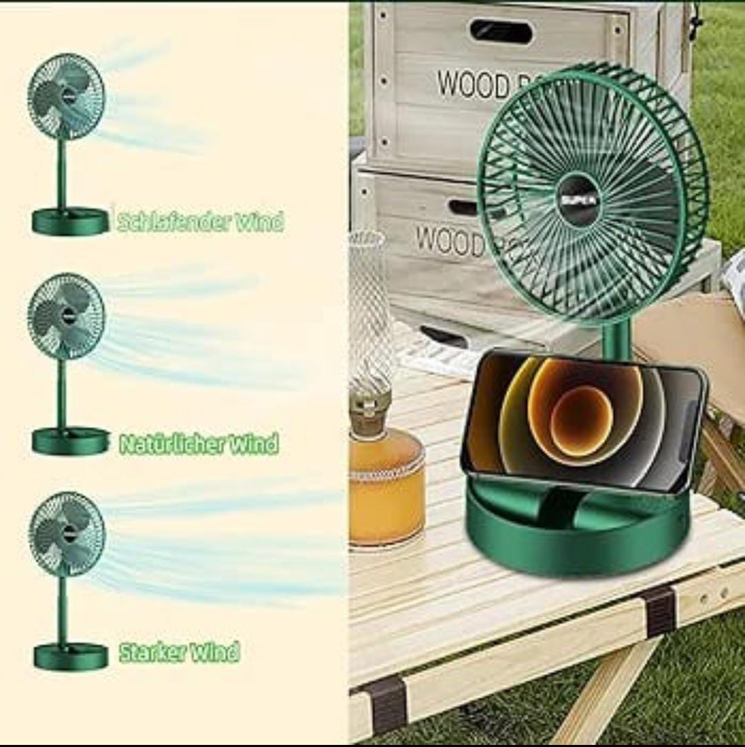 Rechargeable - Portable Telescopic Folding Fan | USB Foldable | Table Desk Fan | Telescopic Design Floor | 3 Speeds Adjustable height Fan (Random color)