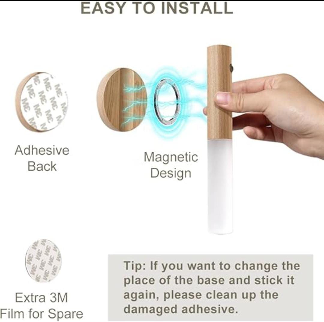 LED Wood Night Light PIR Motion Sensor Magnetic Wall Lamp USB Rechargeable Lights Home Staircase Bedroom Lamp Bedside Lighting | 1Pc