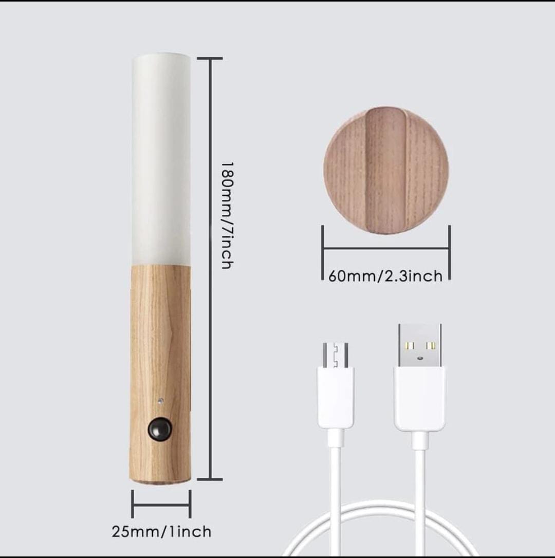LED Wood Night Light PIR Motion Sensor Magnetic Wall Lamp USB Rechargeable Lights Home Staircase Bedroom Lamp Bedside Lighting | 1Pc