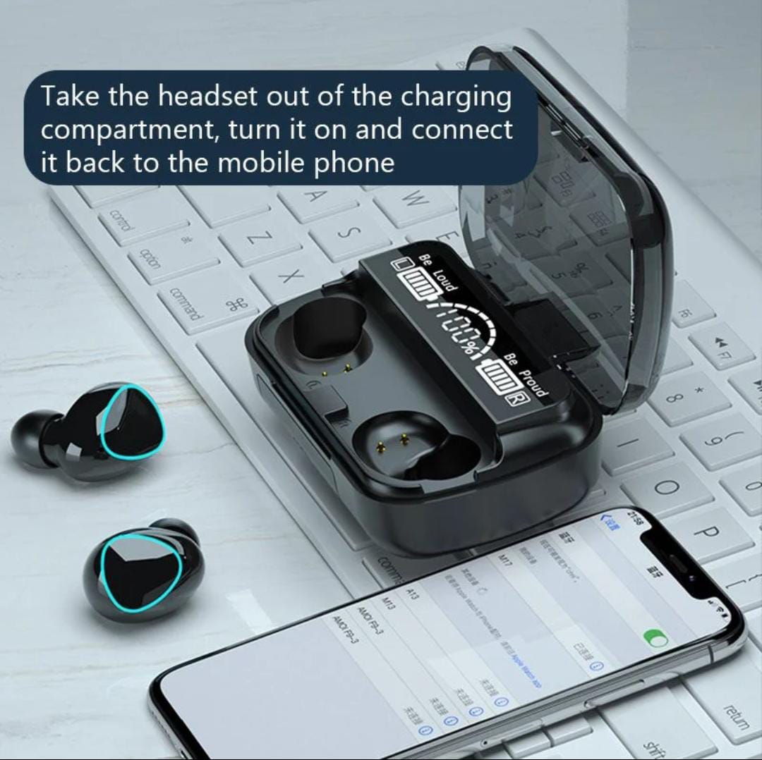 M10 TWS Wireless Bluetooth Earbuds with 9D Noise Reduction & Digital Display Charging Case